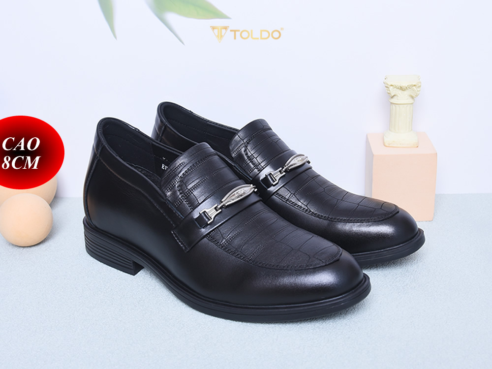 Giày lười cao 8cm da thật đế khâu